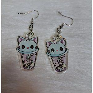 Cute Cat Cup Acrylic Earrings